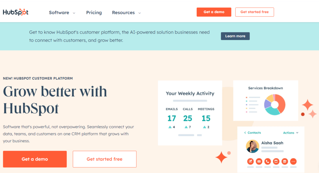 Hubspot home page
